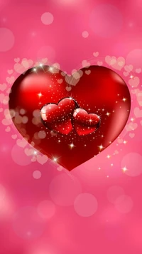 Three Sparkling Hearts on a Soft Pink Background