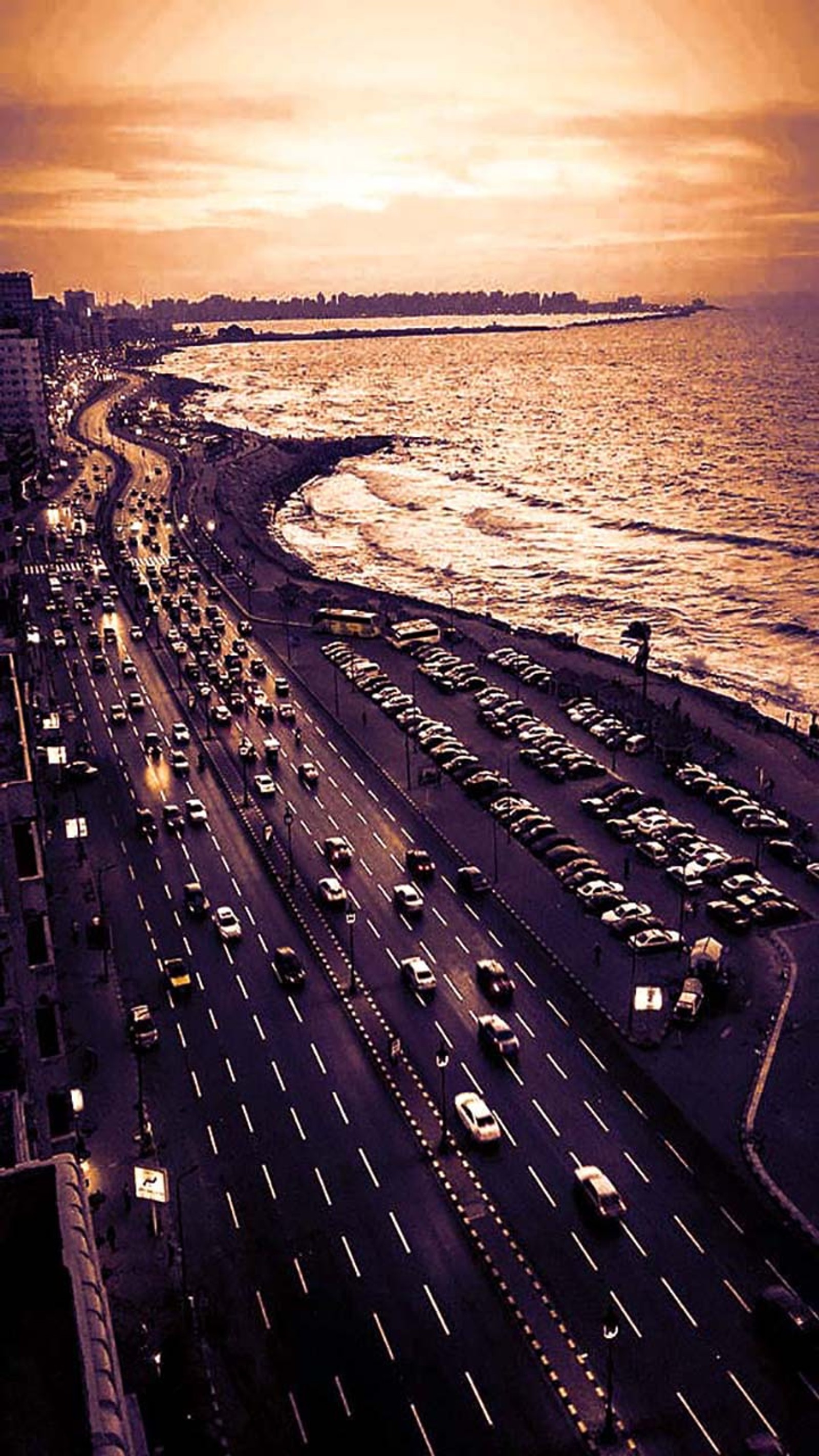 Lade alexandria, straße, meer, nacht Hintergrund herunter