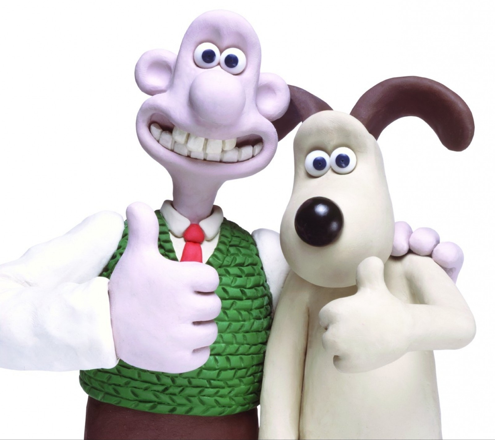 Una jirafa y un hombre con corbata y chaleco posando para una foto (dibujos animados, wallace and gromit)