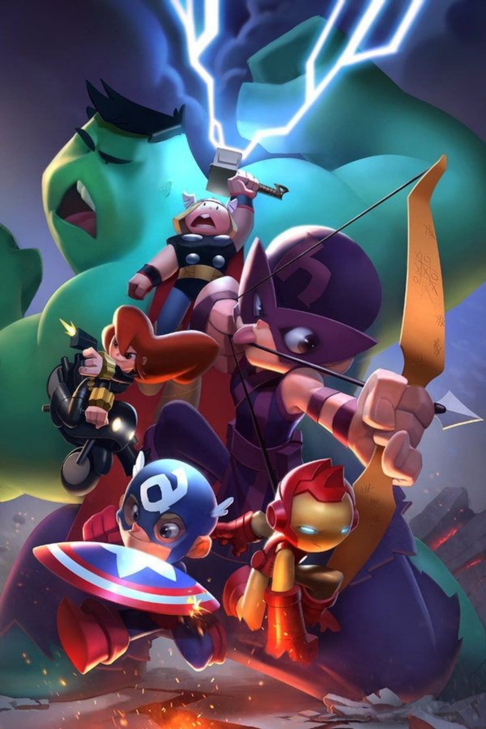 A group of avengers characters are in a scene with lightning (avengers, new, wallpaper)