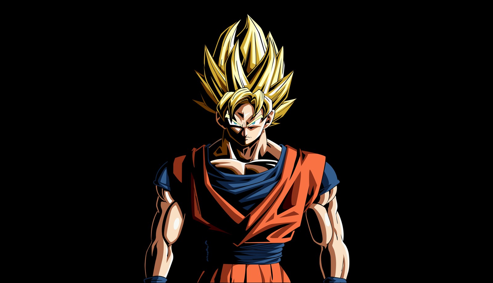 Un primer plano de una persona con un cuerpo muy grande (goku, amoled, super saiyan, dragon ball z, 10k)