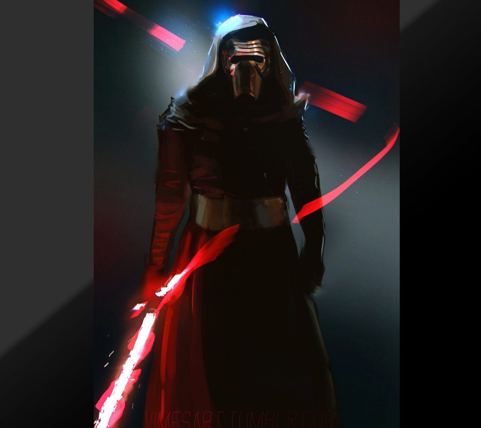 Primer plano de una persona disfrazada con luces (el despertar de la fuerza, kylo ren, star wars)