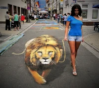 Art de rue dynamique : une femme et un lion prennent vie à Belgrade