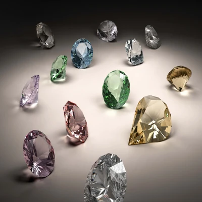 Vibrante variedad de gemas de colores y diamantes