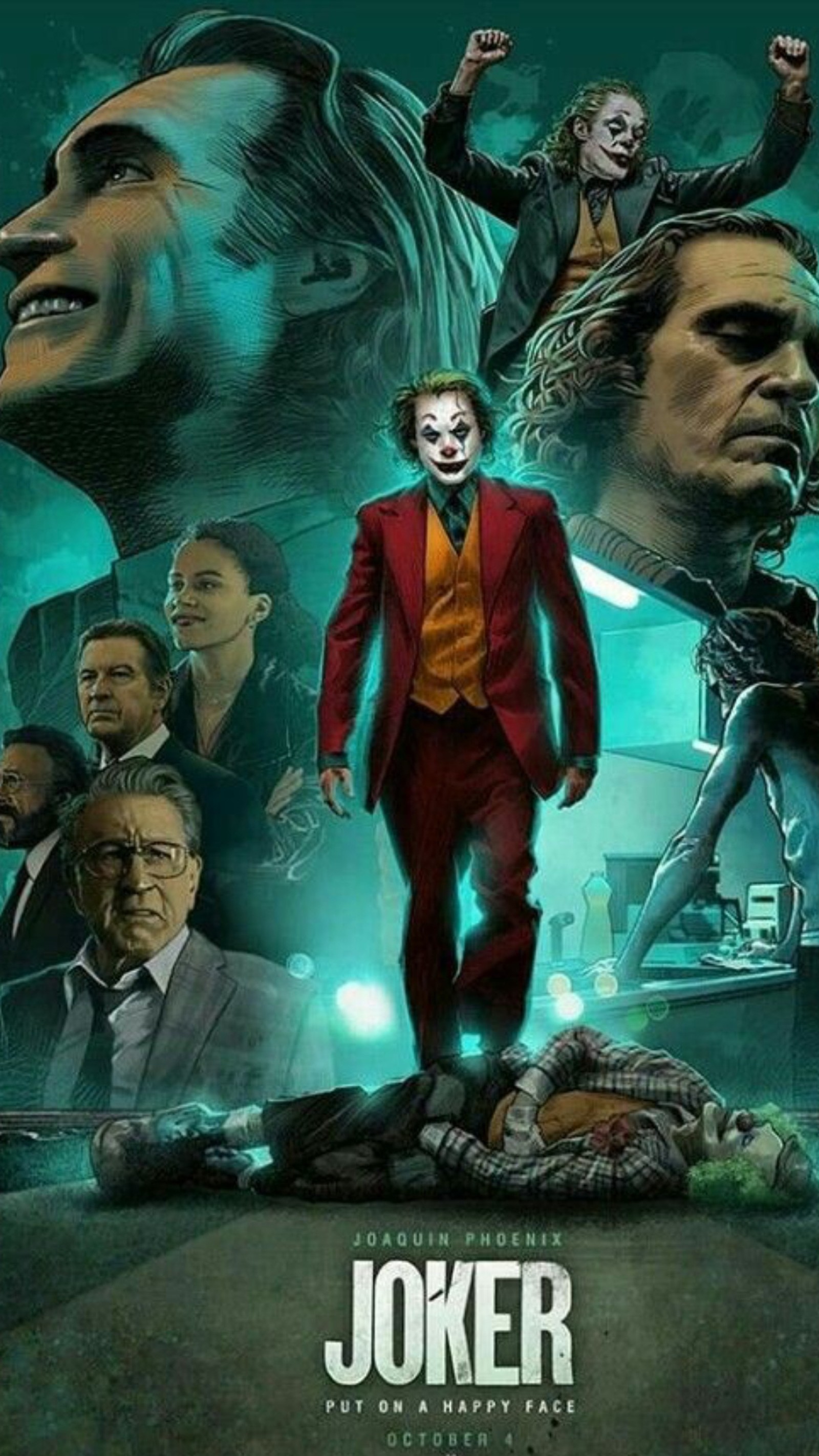 Un póster de la película joker con muchos personajes (2019, personajes, hd, joker, máscara)