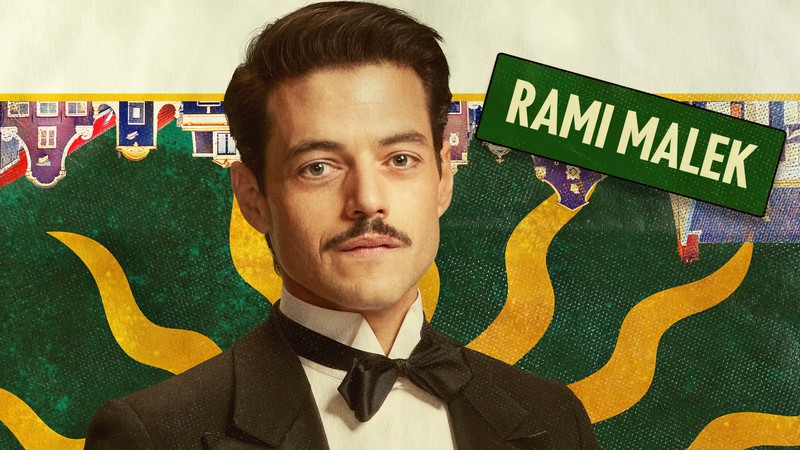 Арабское изображение мужчины в смокинге и уличном знаке (рами малек, rami malek, амстердам 2022, фильм)