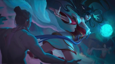 Ахри сталкивается с таинственной фигурой в загадочном искусстве из League of Legends