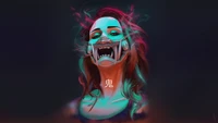 cyberpunk, girls, futuristic, oni mask, sci fi wallpaper