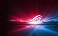 Arte fractal neon com o logotipo da ASUS ROG em luz magenta e azul