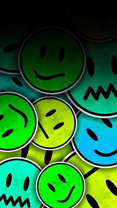 Colorful Cartoon Smiley Faces Expressing Happiness and Playfulness