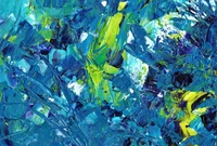 Pintura acrílica abstracta vibrante en azul eléctrico y texturas aqua