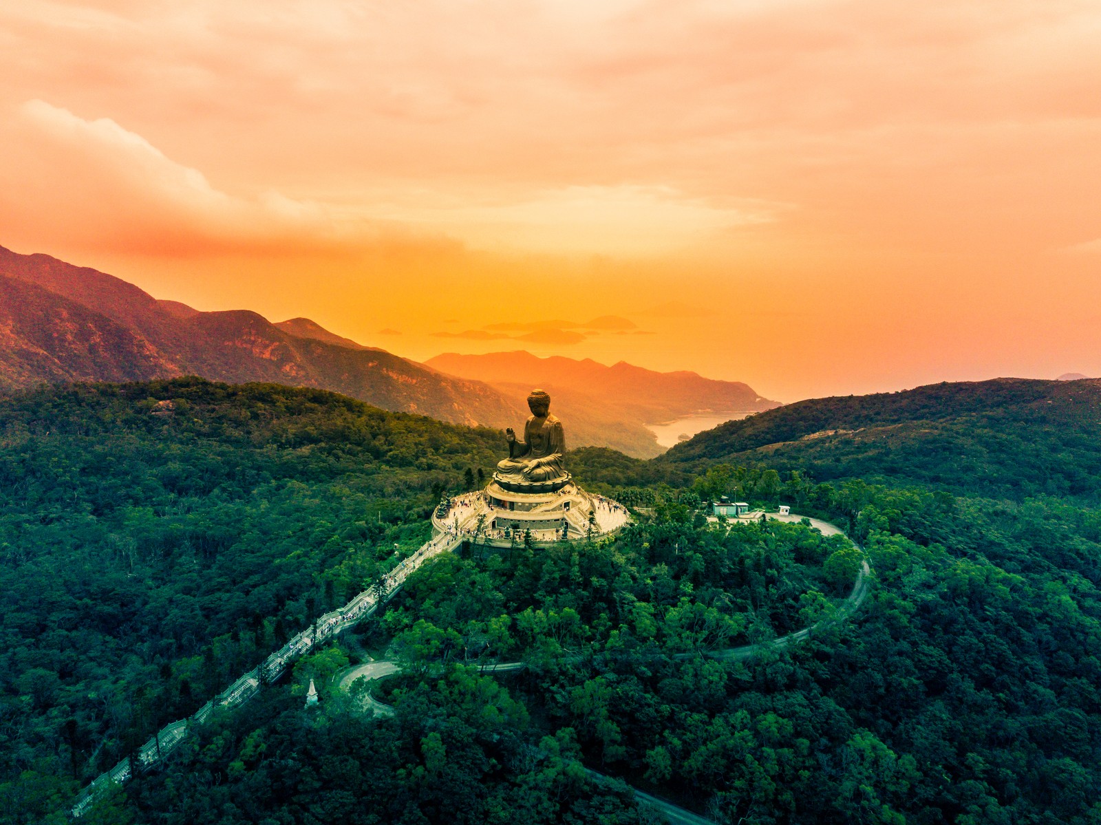 Descargar fondo de pantalla buda tian tan, tian tan buddha, hong kong, the big buddha, vista aérea