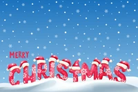 merry christmas, snowfall, winter, snowflakes, santa hat wallpaper