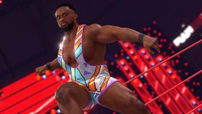 Big E in Aktion, der seinen charakteristischen Wrestling-Stil in WWE 2K22 zeigt.