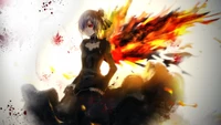 Fierce Elegance: An Anime Character Amidst Fiery Chaos