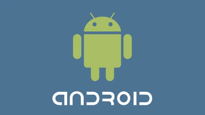 Logo minimaliste du robot Android sur fond bleu