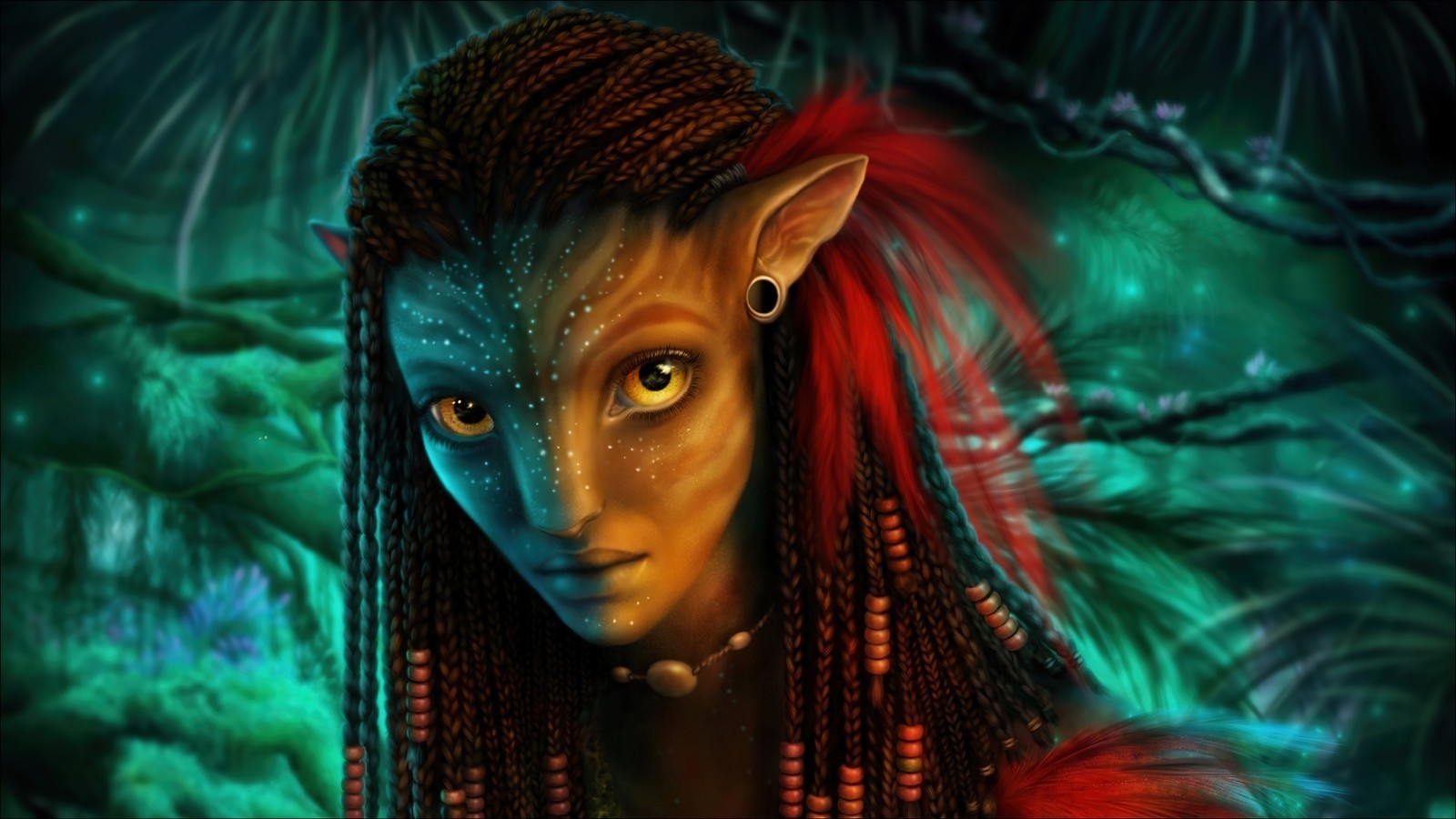 Un gros plan d'une femme aux cheveux rouges et au visage peint comme un avatar (avatar le chemin de leau, film, 2022, art)