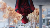 Spider-Man in symmetrischer Aktion unter herbstlichen Bäumen