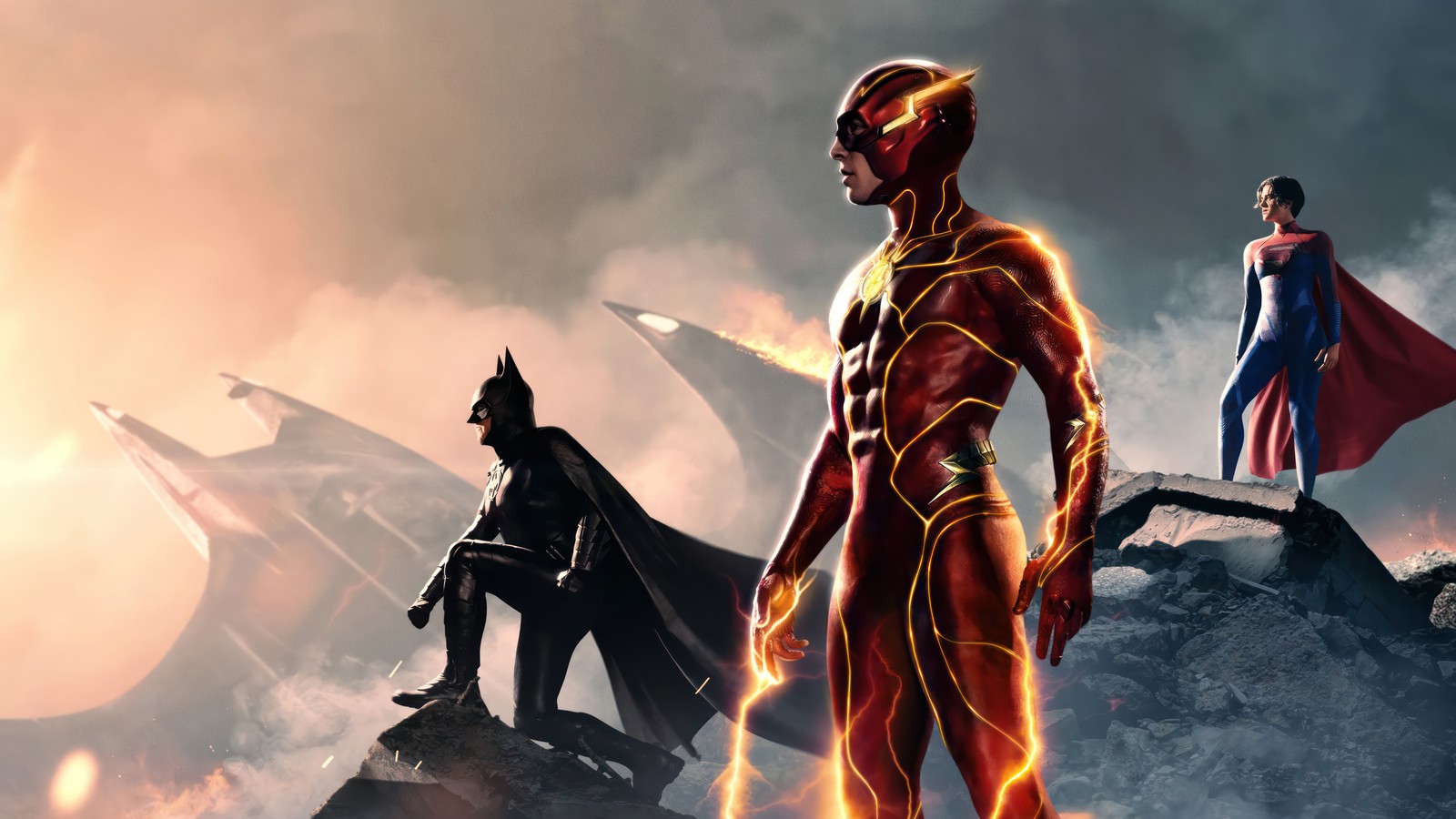 Lade the flash 2023, film, blitz, batman, supergirl Hintergrund herunter