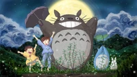 Totoro y amigos celebran bajo la luz de la luna