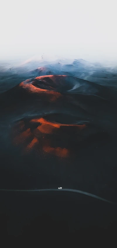 volcan bouclier, nuage, montagne, pente, crépuscule