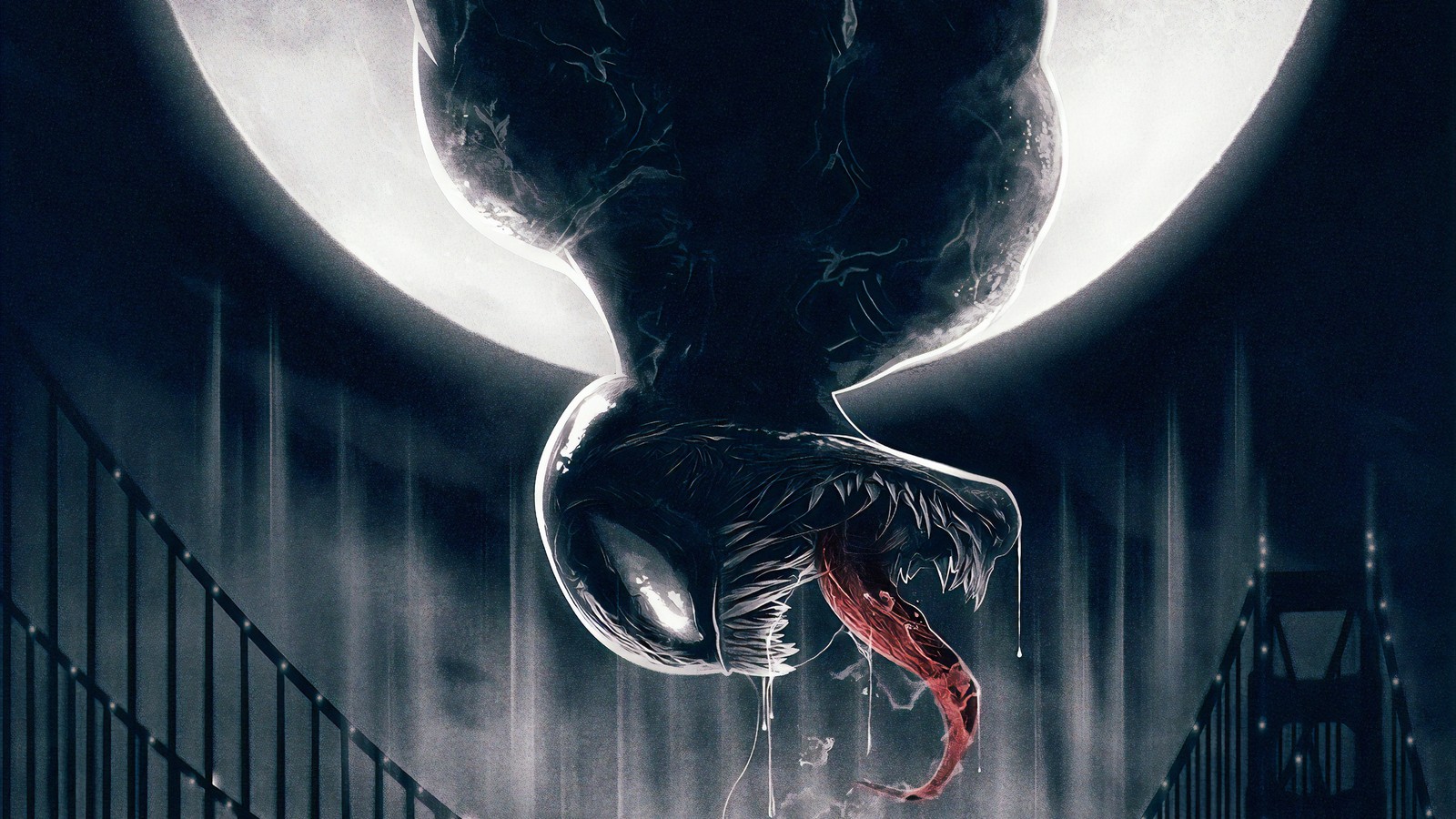 A close up of a person flying through the air with a spider on their back (venom, spider man, marvel comics, art, water)