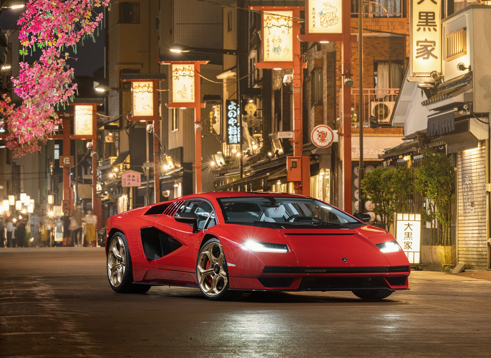 A close up of a red sports car driving down a street (lamborghini countach lpi 800 4, red cars, 2022, cars, 4k wallpaper)