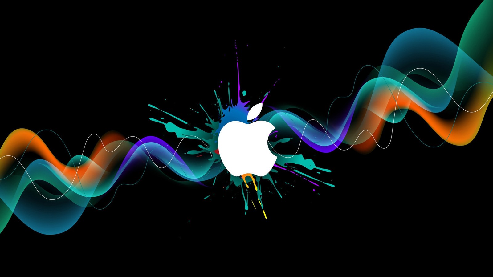 Ein apple-logo mit einer bunten welle, die daraus kommt (apfel, blau, licht, grafikdesign, elektrisches blau)