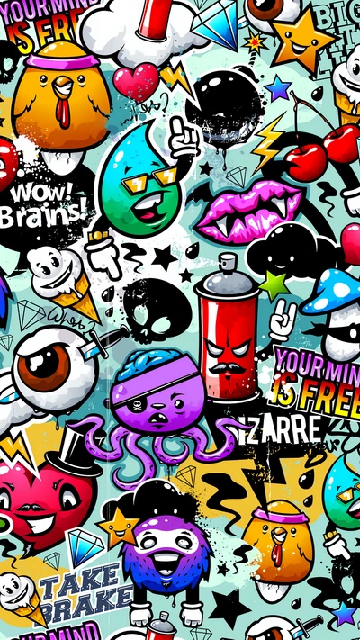 art, black, cartoon, colorful, graffiti