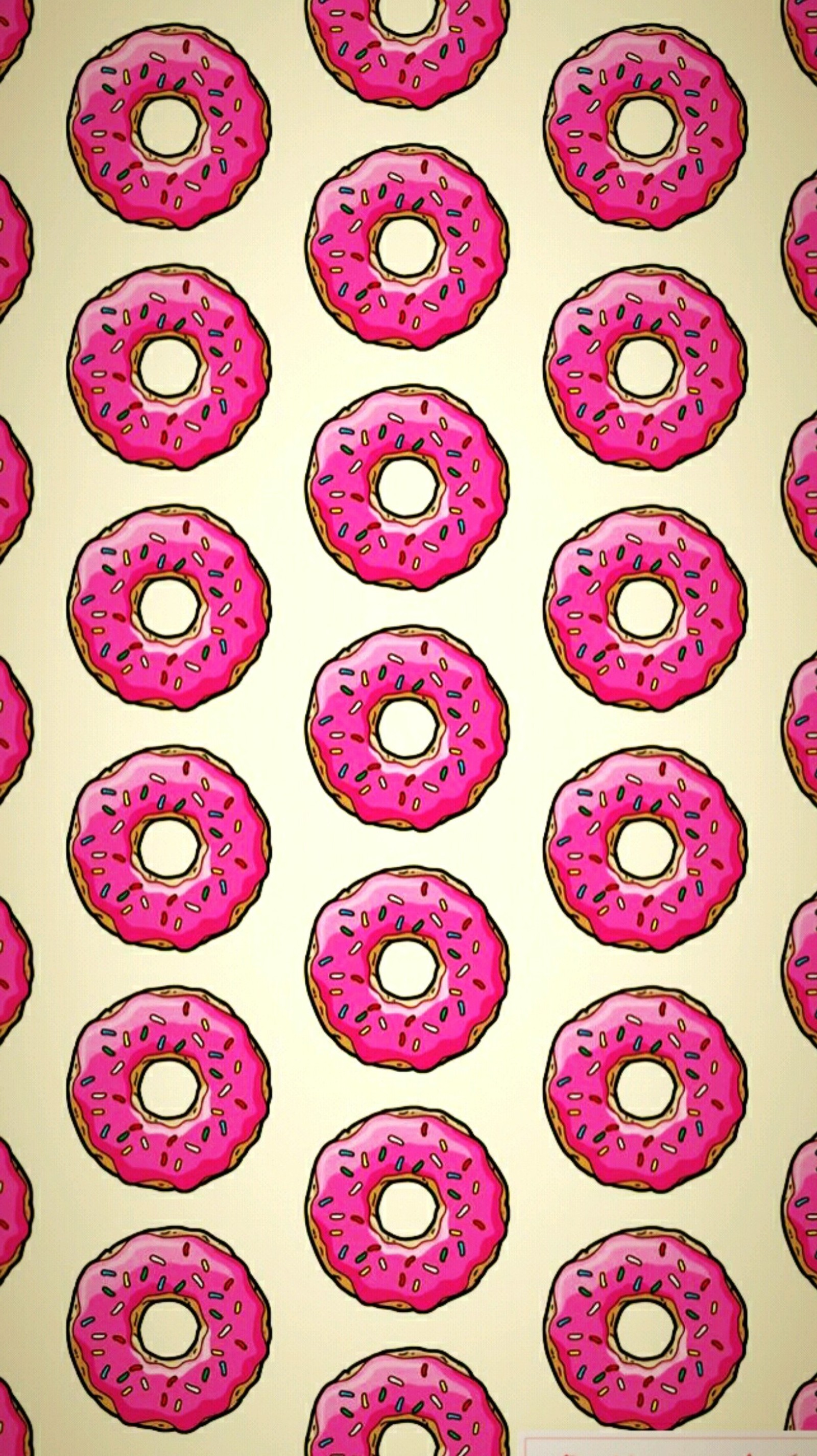 Un primer plano de un patrón de donuts rosas con chispas (donut, simpsons, los simpson, the simpsons)