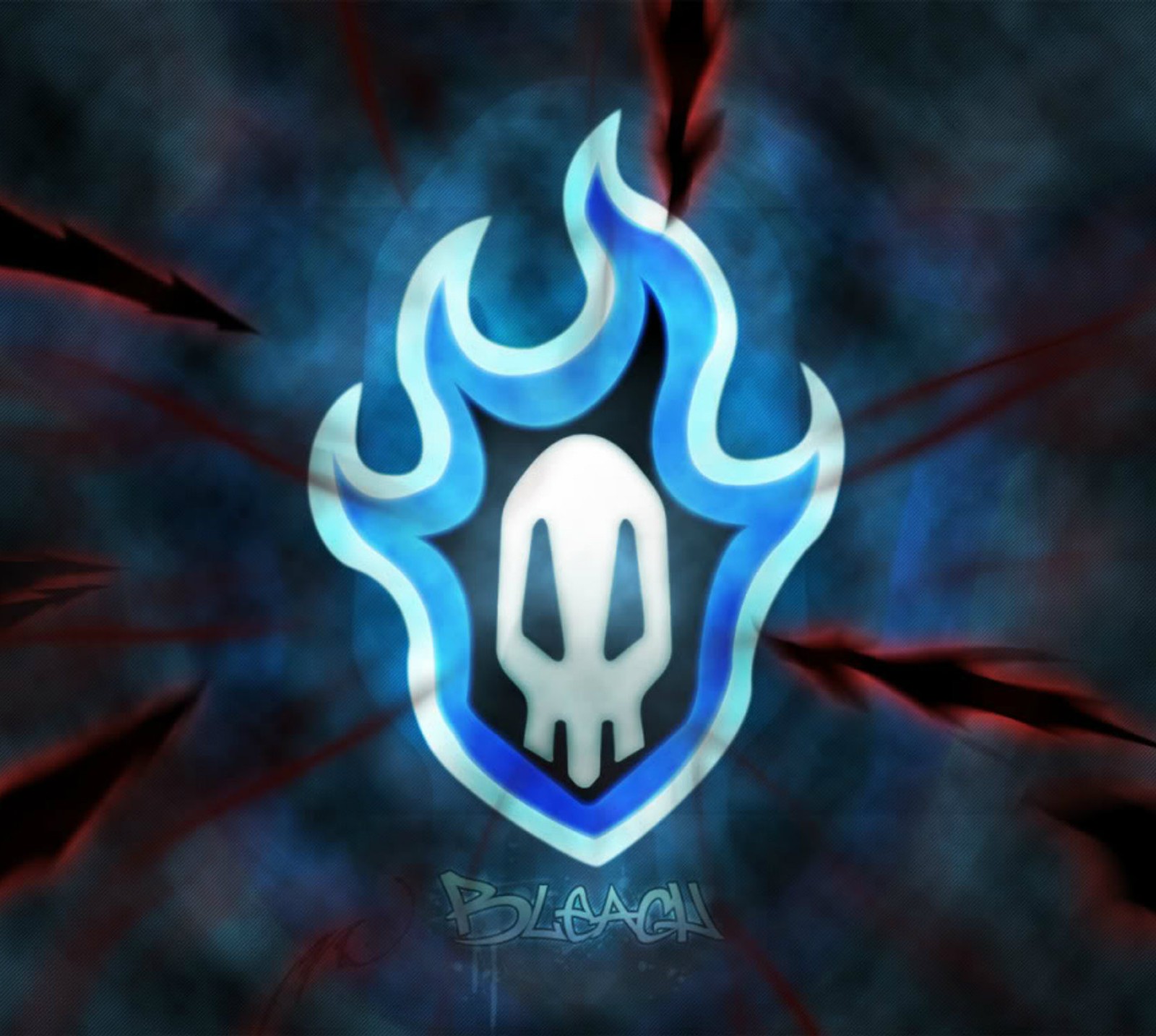 A close up of a blue and white fire emblem on a black background (bleach, movie)