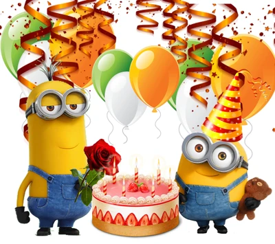 balloons, cartoons, happy birthday, minions