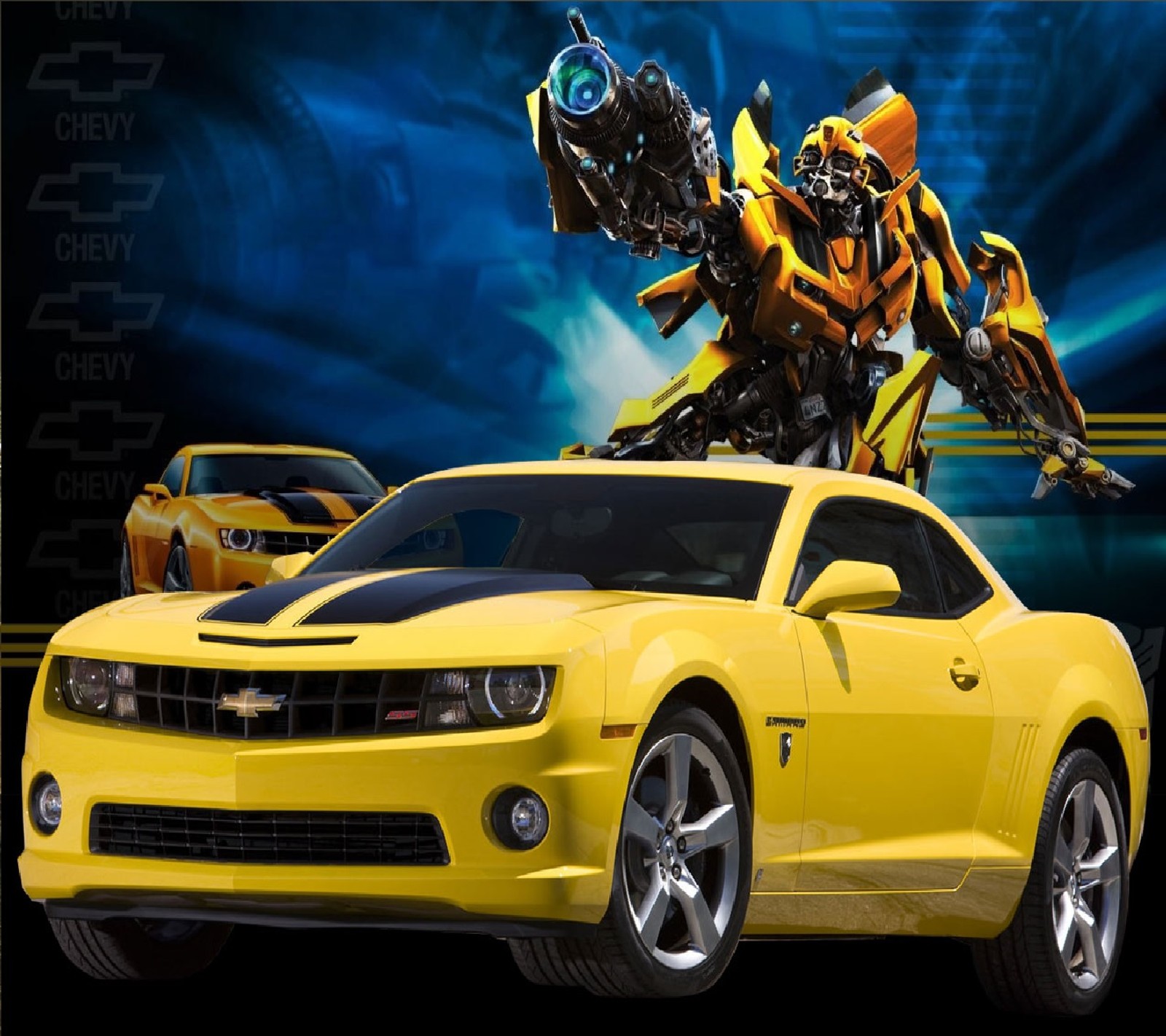 Скачать обои camaro, машина, трансформеры, transformers, желтый