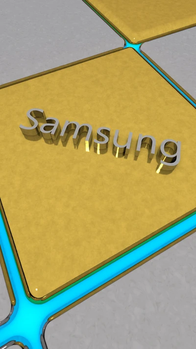 Samsung Logo on a Stylized Background with Gold and Blue Accents