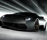 Sleek Black Lamborghini Sports Car in Urban Setting