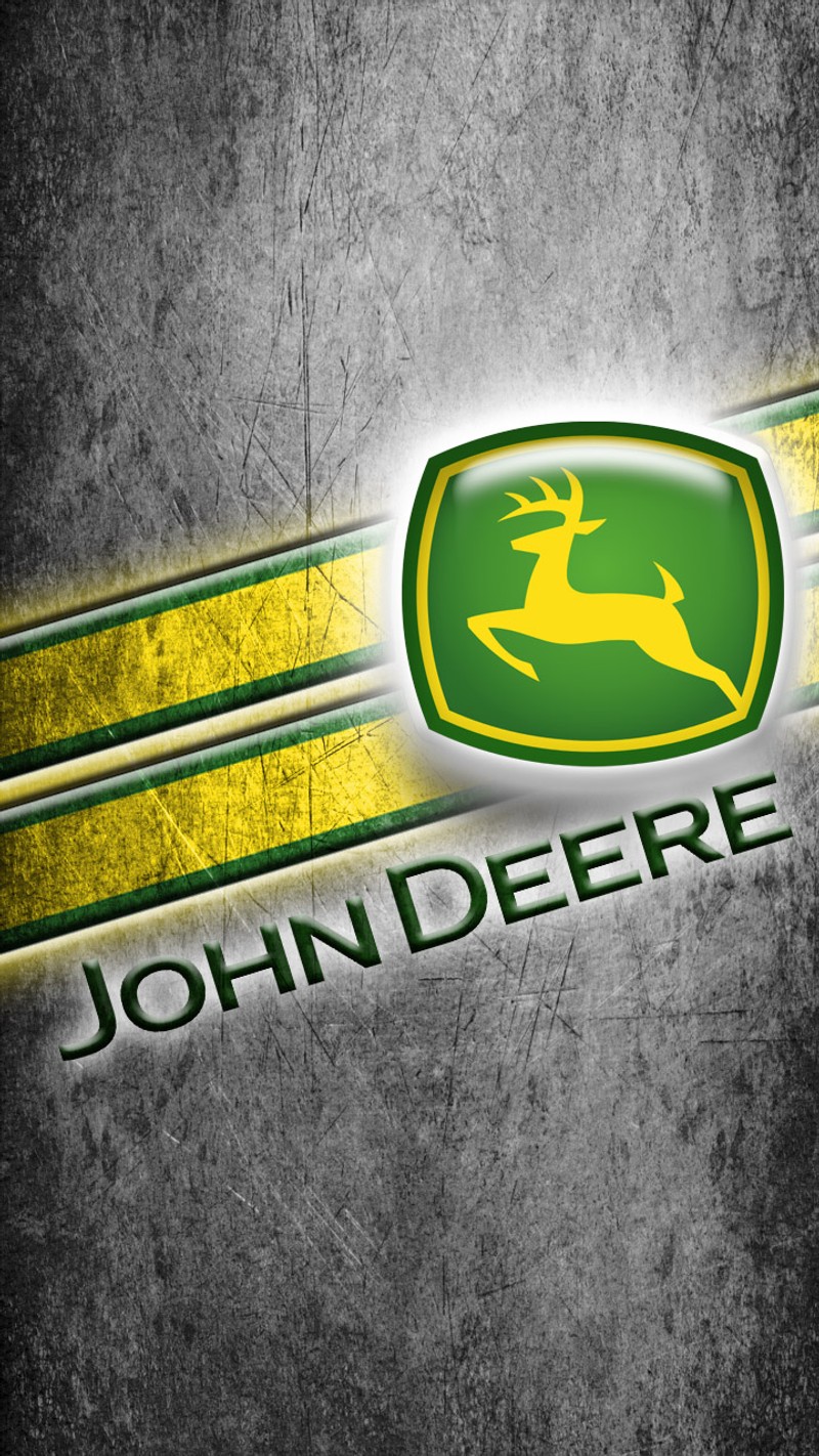 Крупный план зеленого и желтого логотипа john deere на сером фоне (страна, ковбой, ковбойша, скроугинс, scroggins)