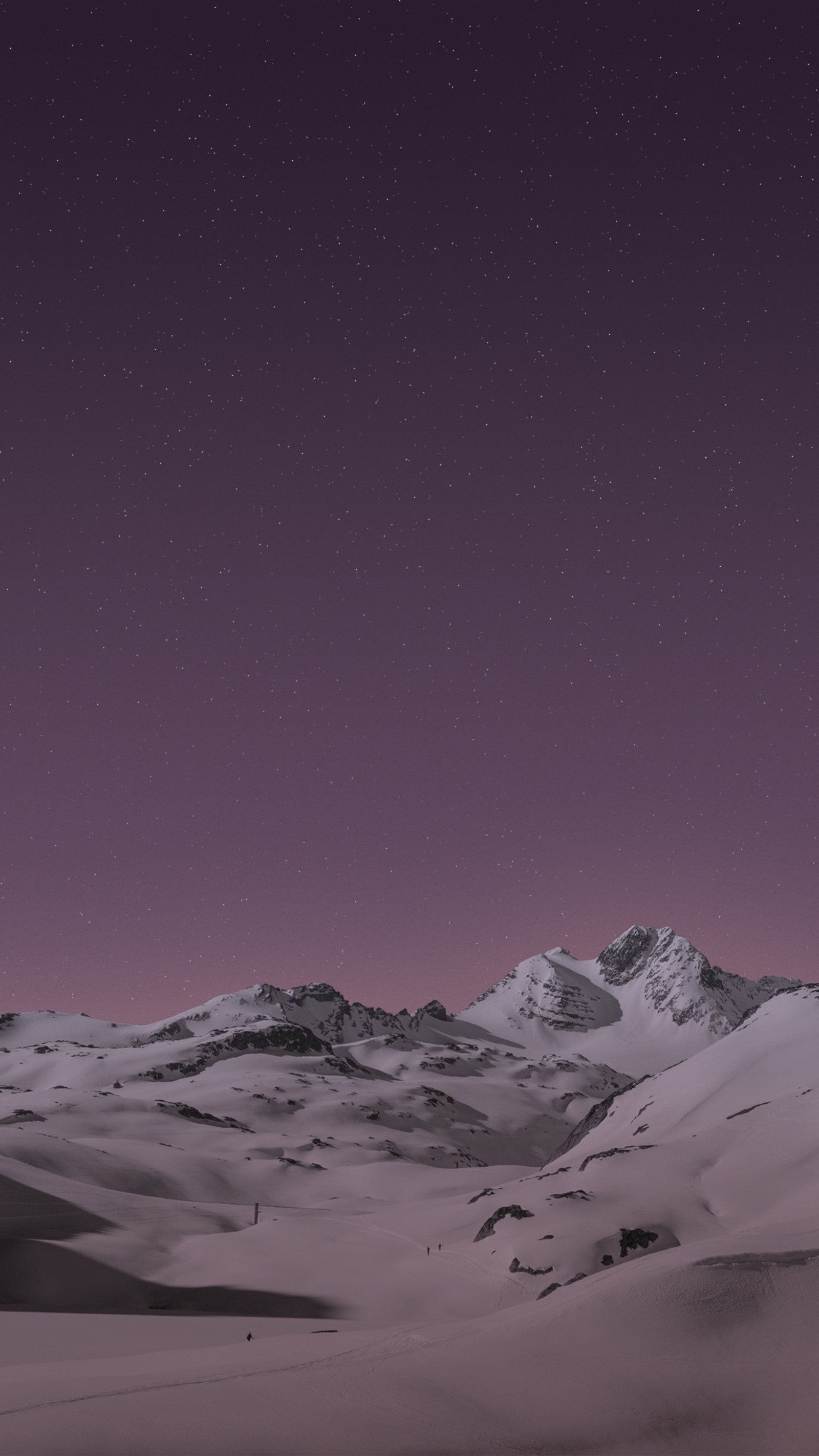 Purple sky with stars above a snowy mountain range (929, default, mountains, nature, new)