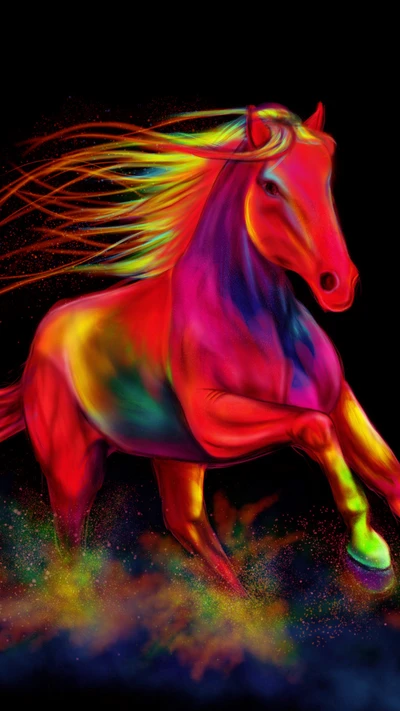 Cheval Arc-en-ciel Vibrant en Mouvement