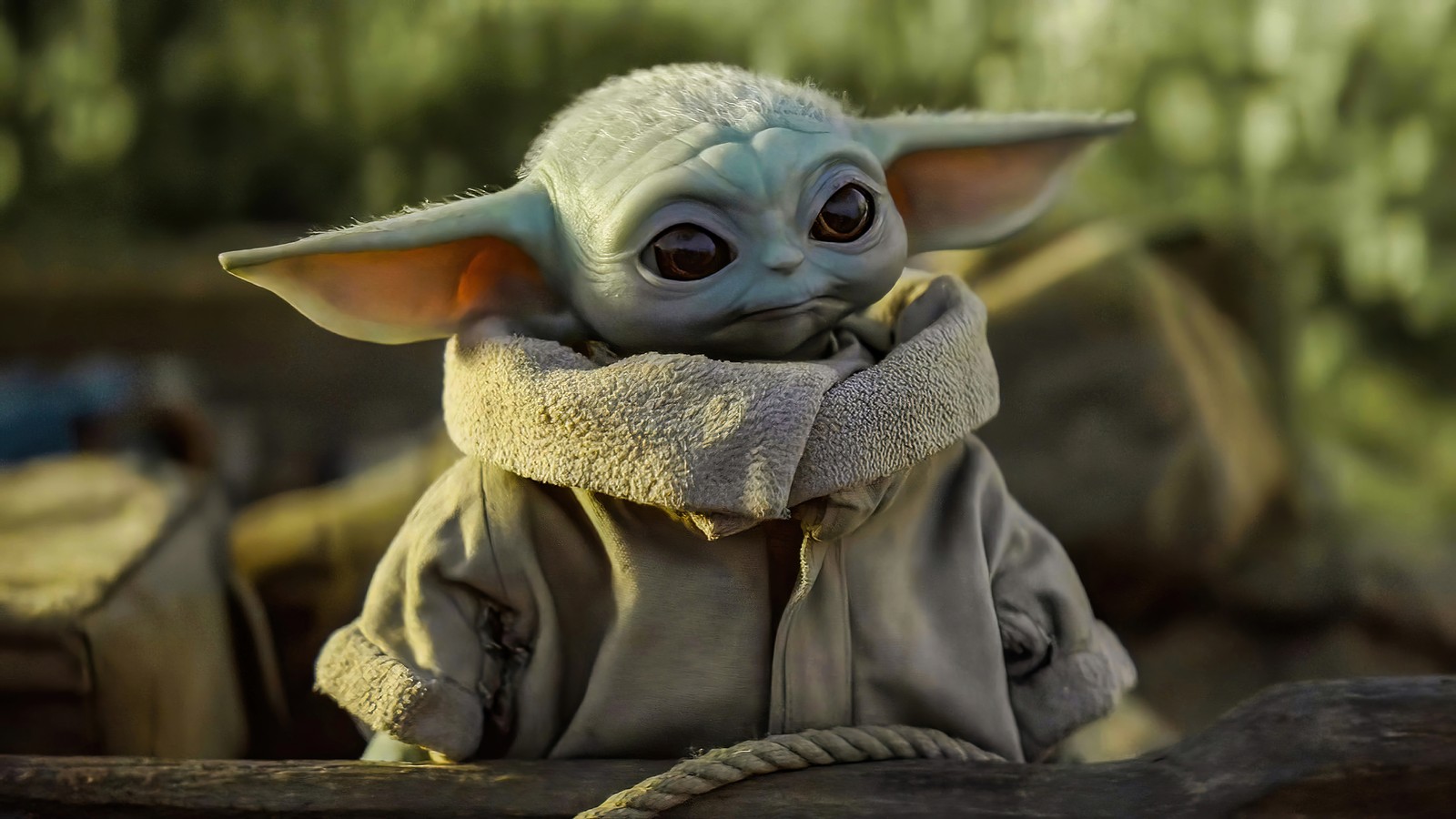 Крупный план малыша йоды с шарфом (малыш йода, baby yoda, грогу, grogu, ребенок)