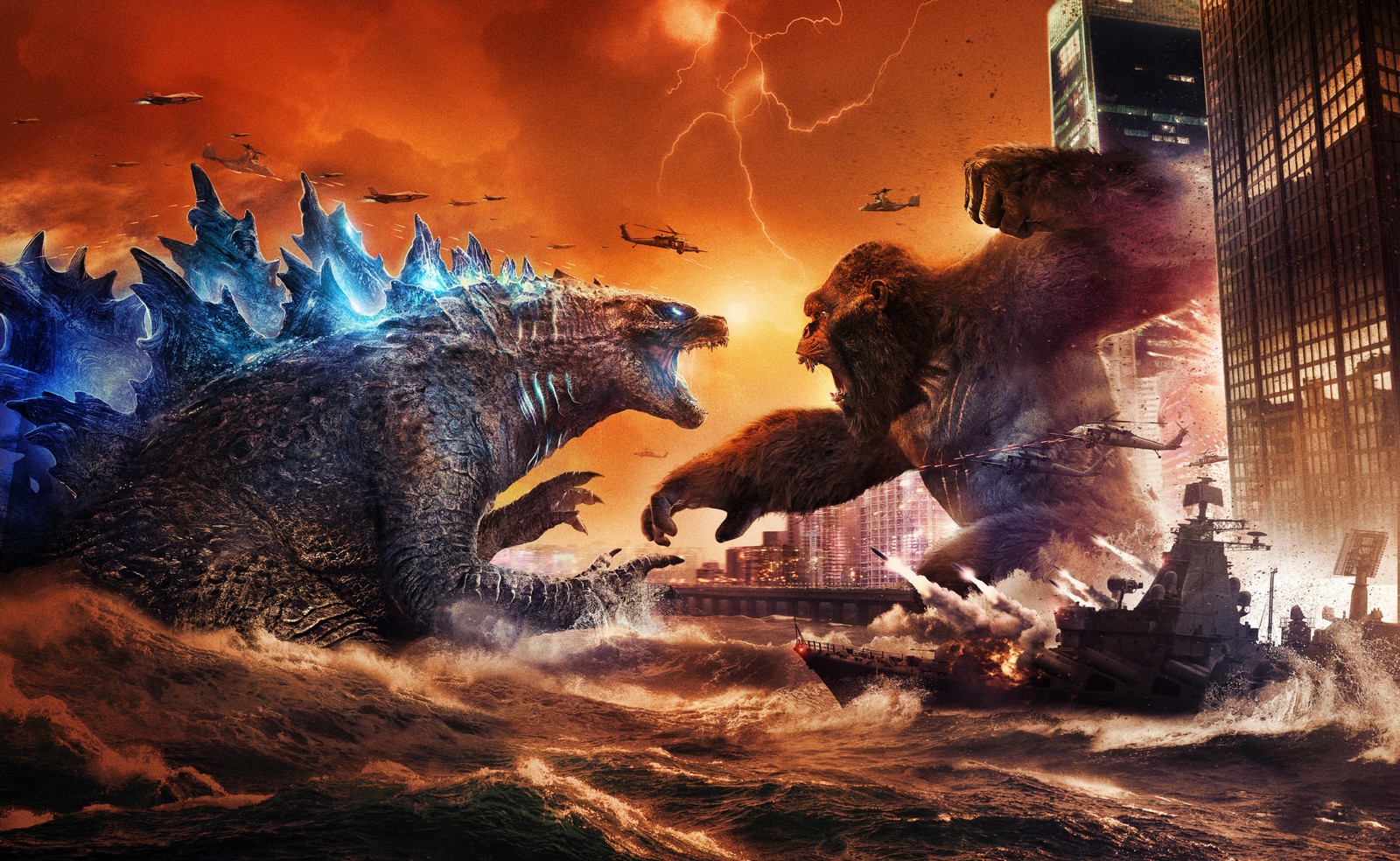 Скачать обои годзилла против конга, godzilla vs kong, бой с боссом, фильмы 2021, 2021 movies