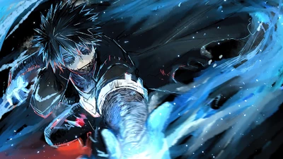 Dabi unleashing his fiery powers in a dramatic anime scene.