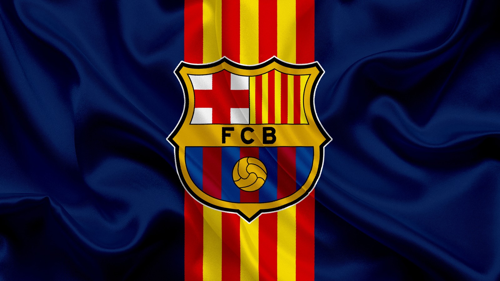 Eine nahaufnahme des logos eines fußballteams auf einer blau-roten flagge (fcb, logo, fc barcelona, sport, 4k hintergrund)