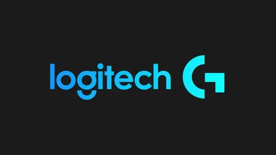 Logitech-Logo auf dunklem Hintergrund in lebhaften Blautönen