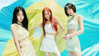 Viviz: Foto Conceito de Verão com Grupo de Garotas K-Pop em Cores Brilhantes