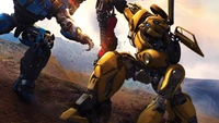 Batalla épica entre robots: Bumblebee y Decepticon chocan en un enfrentamiento mecánico.