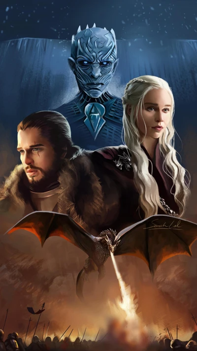 Choque épico: Daenerys Targaryen, Jon Snow y el Rey de la Noche en arte de fans dramático