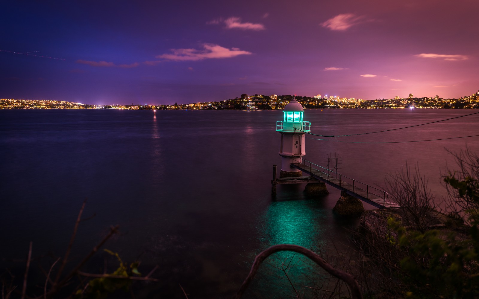 sydney harbour, lighthouse, australia, dusk, city lights Download Wallpaper