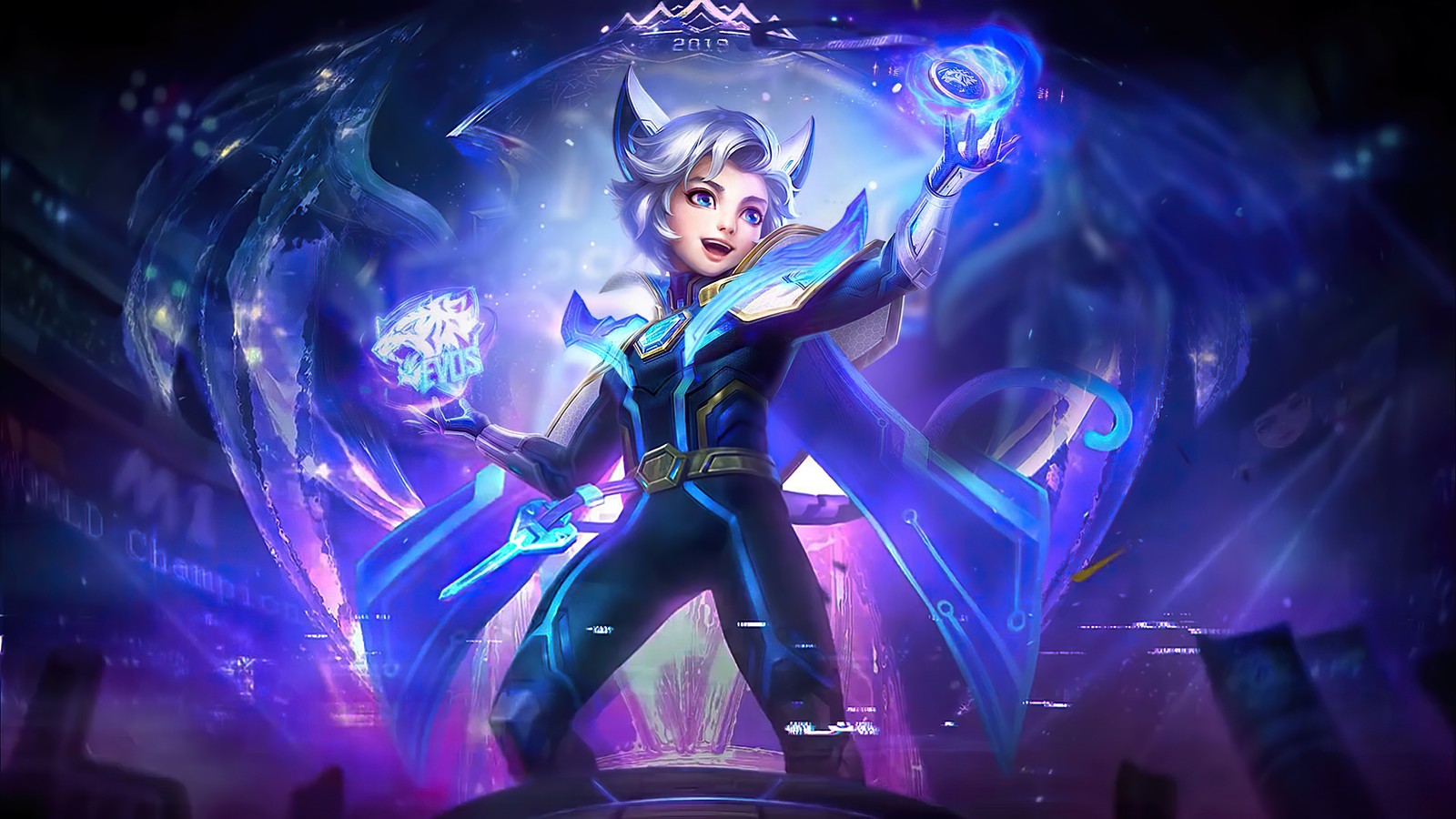 Une femme en tenue noire tenant une boule de cristal (harith, evos, mobile legends, bang bang, mlbb)