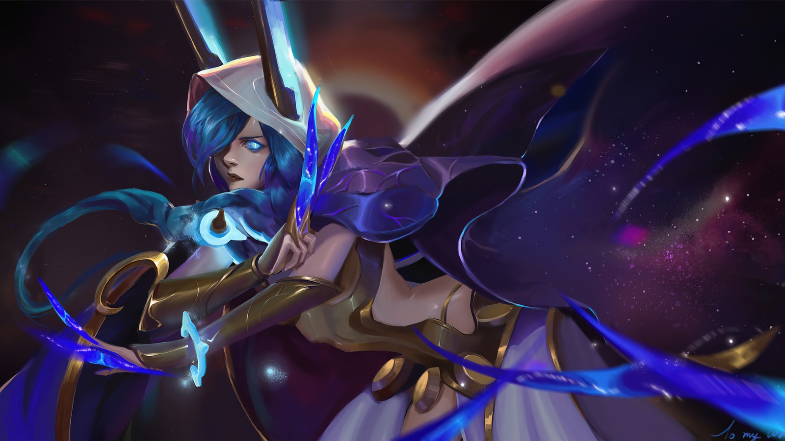 Скачать обои сая, xayah, космикий закат, league of legends, lol