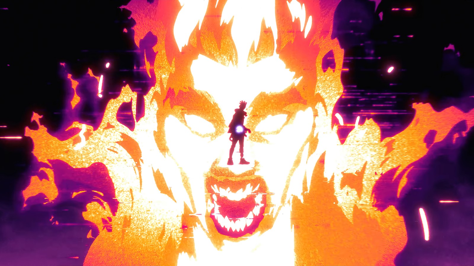 A close up of a person standing on a fire with a person on a skateboard (phoenix, valorant, video game, die for you)